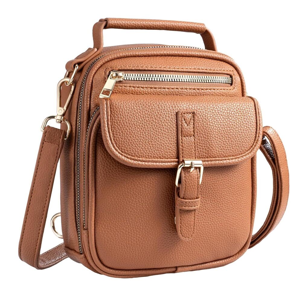 Vegan Leather Crossbody Bag for Women with 2 Straps, Small Messenger Bag with